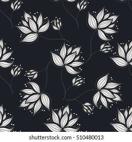 Seamless pattern made from hand drawn flowers. Vector illustration.