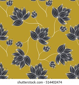 Seamless pattern made from hand drawn flowers. Vector illustration.