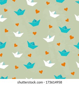 Seamless pattern made of hearts and ships. Seamless pattern can be used for pattern fills, wallpapers, web page backgrounds. 