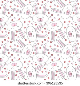 Seamless  pattern made of illustrated bunnies on white