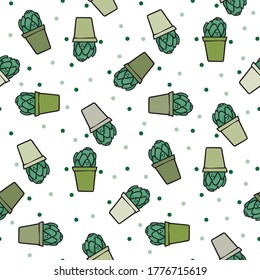 Seamless pattern made of illustrated cactus plants on white