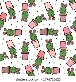 Patrón sin foco hecho de plantas de cactus ilustradas sobre blanco