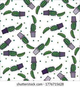 Seamless pattern made of illustrated cactus plants on white