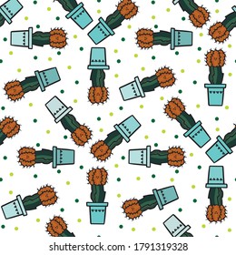 Seamless pattern made of illustrated cactus plants on white