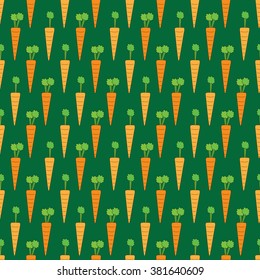 Seamless pattern made of illustrated carrots on dark green
