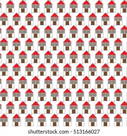 Seamless pattern made of illustrated cartoon houses on white