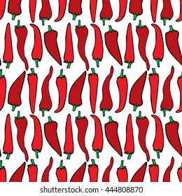 Seamless pattern made of illustrated chili peppers on white