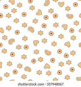 Seamless pattern made of illustrated cookies on white background