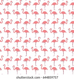 Seamless pattern made of illustrated flamingos on white