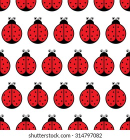 Seamless pattern made of illustrated ladybugs on white background