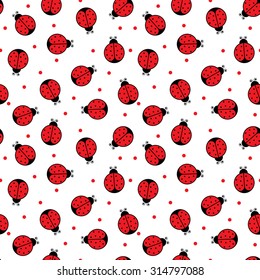 Seamless pattern made of illustrated ladybugs on white