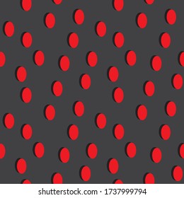 Seamless pattern made of illustrated red oval shapes on dark gray