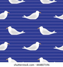Seamless pattern made of illustrated seagulls on sand beach