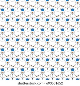 Seamless pattern made of illustrated snowman on white