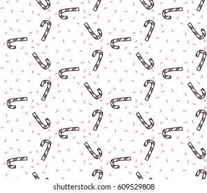 Seamless pattern made of illustrated sugar canes on white