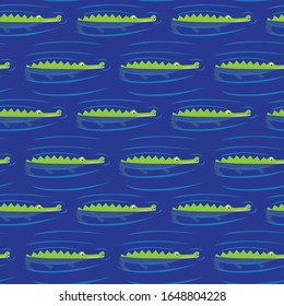 Seamless pattern made of illustrated swimming alligators