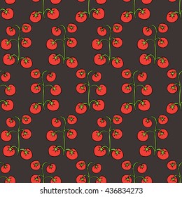 Seamless pattern made of illustrated tomatoes on dark grey