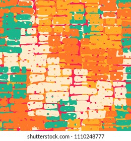 A seamless pattern made up of inaccurate multicolored rectangles arranged in random order. Texture in camouflage style.