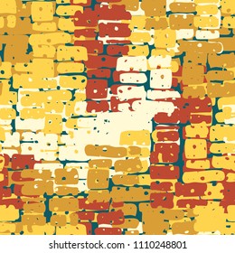 A seamless pattern made up of inaccurate multicolored rectangles arranged in random order. Texture in camouflage style.