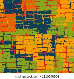 A seamless pattern made up of inaccurate multicolored rectangles arranged in random order. Texture in camouflage style.