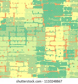 A seamless pattern made up of inaccurate multicolored rectangles arranged in random order. Texture in camouflage style. A network of fine perpendicular ovals is laid over the picture.