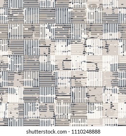 A seamless pattern made up of inaccurate multicolored rectangles arranged in random order. Texture in camouflage style. The picture is covered with a chess striped network.
