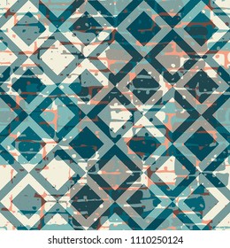 A seamless pattern made up of inaccurate multicolored rectangles arranged in random order. Texture in camouflage style. Above the picture is laid a diamond-shaped network of fine lines.