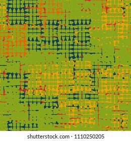A seamless pattern made up of inaccurate multicolored rectangles arranged in random order. Texture in camouflage style. Above the picture is a regular pattern of broken ovals.