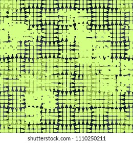 A seamless pattern made up of inaccurate multicolored rectangles arranged in random order. Texture in camouflage style. Above the picture is a regular pattern of broken ovals.