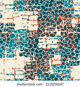 A seamless pattern made up of inaccurate multicolored rectangles arranged in random order. Texture in camouflage style. Over the picture are worn five-pointed stars.