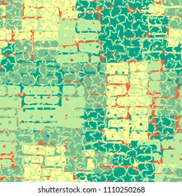 A seamless pattern made up of inaccurate multicolored rectangles arranged in random order. Texture in camouflage style. Over the picture are worn five-pointed stars.