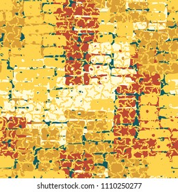 A seamless pattern made up of inaccurate multicolored rectangles arranged in random order. Texture in camouflage style. Over the picture are worn five-pointed stars.