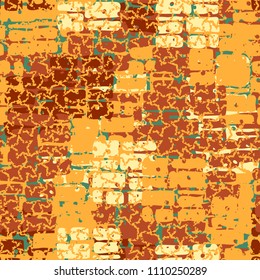 A seamless pattern made up of inaccurate multicolored rectangles arranged in random order. Texture in camouflage style. Over the picture are worn five-pointed stars.