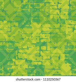 A seamless pattern made up of inaccurate multicolored rectangles arranged in random order. Texture in camouflage style. Above the picture is laid a diamond-shaped network of fine lines.