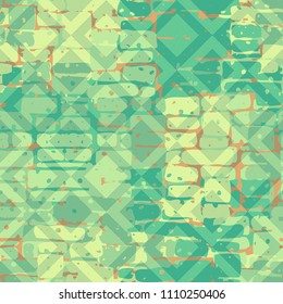 A seamless pattern made up of inaccurate multicolored rectangles arranged in random order. Texture in camouflage style. Above the picture is laid a diamond-shaped network of fine lines.