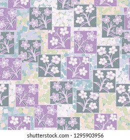 Seamless pattern made up of inflorescences drawn in squares. 
Background consisting of chaos of multi-colored squares. Easy to edit.