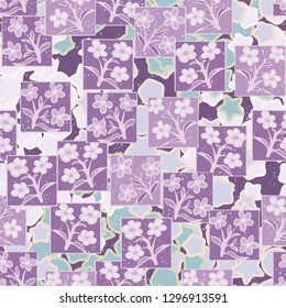 Seamless pattern made up of inflorescences drawn in squares.
The background consists of stars, circles and intermediate shapes. Easy to edit.