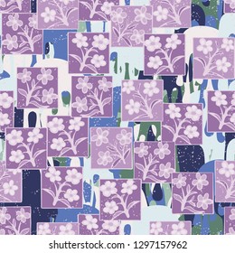Seamless pattern made up of inflorescences drawn in squares.
Background made up of paint drips. Easy to edit.