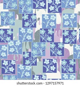 Seamless pattern made up of inflorescences drawn in squares.
Background made up of paint drips. Easy to edit.