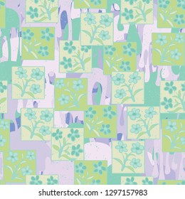 Seamless pattern made up of inflorescences drawn in squares.
Background made up of paint drips. Easy to edit.