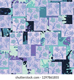 Seamless pattern made up of inflorescences drawn in squares.
Background consisting of large blots. Easy to edit.