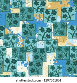 Seamless pattern made up of inflorescences drawn in squares.
Background consisting of large blots. Easy to edit.