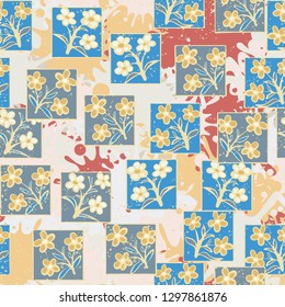 Seamless pattern made up of inflorescences drawn in squares.
Background consisting of large blots. Easy to edit.