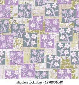 Seamless pattern made up of inflorescences inscribed into squares.
Background consisting of large blots closed grille. Editable.