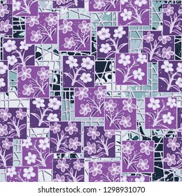 Seamless pattern made up of inflorescences inscribed into squares.
Background consisting of large blots closed grille. Editable.