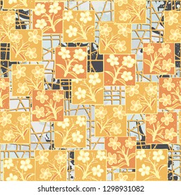 Seamless pattern made up of inflorescences inscribed into squares.
Background consisting of large blots closed grille. Editable.