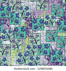 Seamless pattern made up of inflorescences inscribed into squares.
Background consisting of large blots closed grille. Editable.