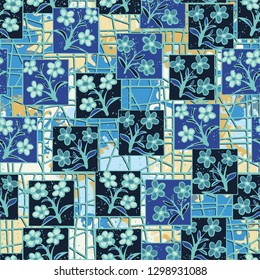 Seamless pattern made up of inflorescences inscribed into squares.
Background consisting of large blots closed grille. Editable.