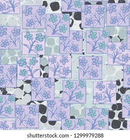 Seamless pattern made up of inflorescences inscribed into squares.
The background consists of chaos of rounded quadrangles. Editable.