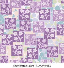 Seamless pattern made up of inflorescences inscribed into squares.
The background consists of chaos of rounded quadrangles. Editable.